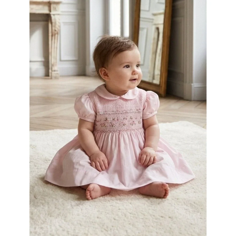 Carriage Boutique Pink Smocked & Embroidered Baby Dress | Size 3 Months